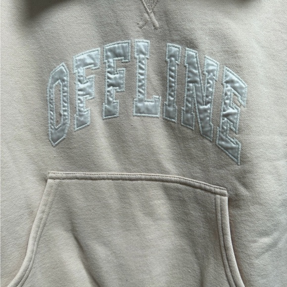 Offline By Aerie Hoodie Cropped Cream Sz XS OFFLINE Spell Out Beach Vacay Summer - Picture 3 of 7